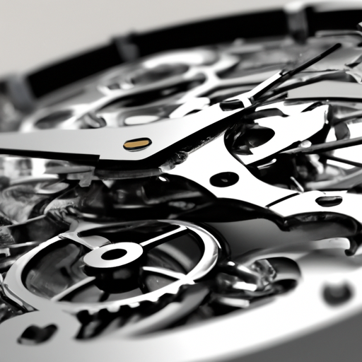 Rendering of a mechanical watch movement.